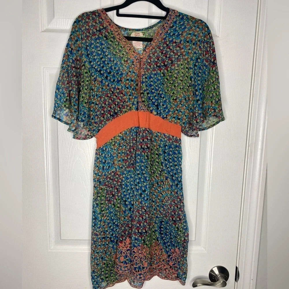 FLYING TOMATO Fall‎ Boho Embroidered Flutter Sleeve Mini Dress Size Medium